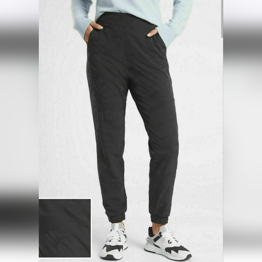 Athleta Brooklyn Textured Lined Joggers Women's Black Camouflage Athleisure, 8P‎